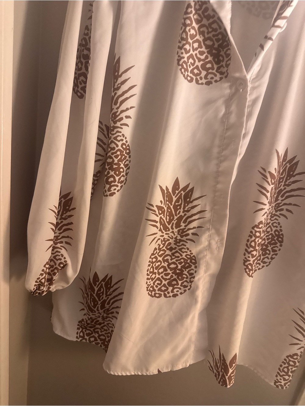 Chic Nation White Blouse with Brown Pineapple Print